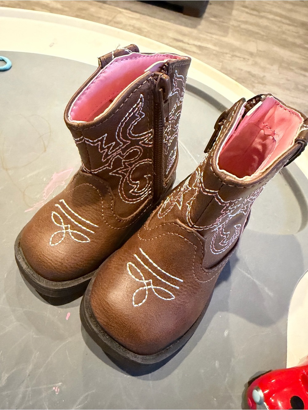 wonder nation Brown Cowboy Boots with Pink Lining
